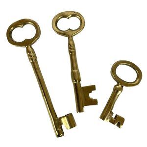 Set Of 3 Brass Skeleton Keys Decorative Retro Style Collectibles